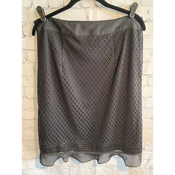 Liz Claiborne Career Black Skirt with Lace Overlay Side Zip Size 12 - Picture 2 of 5